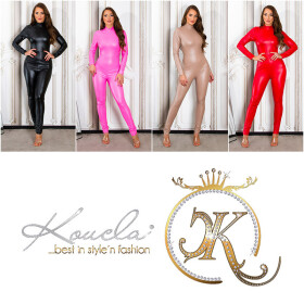 Sexy Koucla faux leather long sleeve jumpsuit red S