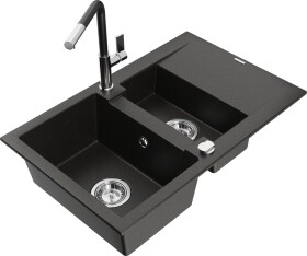 MEXEN/S MEXEN/S - Gaspar granitový drez 1.5 s odkvapkávačom vrátane batérie Flora, čierna/zlatá metalik 6507-75-670401-07