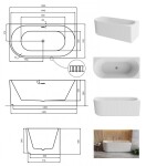 BESCO - Voľne stojaca vaňa DENAYA čierna/biela, sifón so štrbinovým prepadom - Farba - Čierna / biela, Farba sifónu - Čierna, Rozmer vane - 150 × 75 cm, Spôsob prevedenia - Pravé VANDENA150BWPB