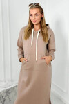Dlhé šaty s kapucňou 9623 Tmavo béžová - K-Fashion UNI tmavě béžová