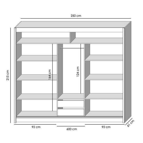 Šatníková skriňa Vaila 250x215x61 (biela)