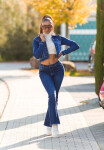 Sexy dark denim used look flarred Jeans denimblue