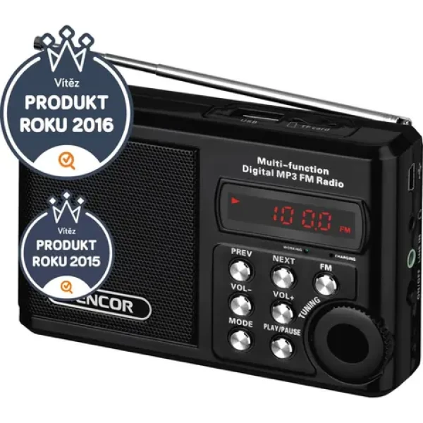 Sencor SRD 215 B čierna / Prenosné rádio / FM / lithiová batéria / USB / microSD (8590669117819)