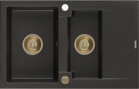 MEXEN/S MEXEN/S - Gaspar granitový drez 1.5 s odkvapkávačom 737 x 475 mm, čierny/zlatý metalik, zlatý sifón 6507731505-75-G