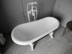MEXEN/S - Retro voľne stojaca vaňa 150x73 cm biela / čierna biela nohy , sifón chrom 53251507375-20