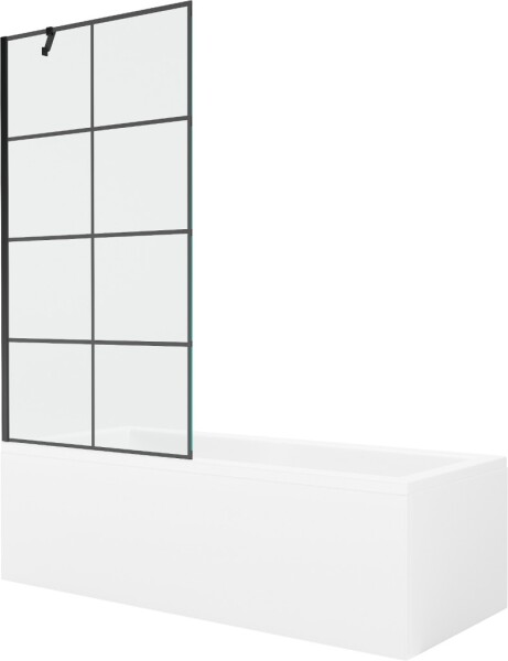MEXEN/S - Cubik obdĺžniková vaňa 150 x 70 cm s panelom + vaňová zástena 90, čierna vzor 550315070X9509007077
