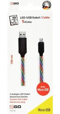 2GO Tricolor / Dátový kábel / USB-A na Micro-USB / LED podsvietenie / hliníkové konektory / 1 m (797145)