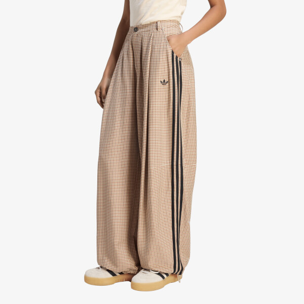 Kalhoty adidas Checks Trouser Loose Crystal Linen/ Aurora Coffee/ Orbit Green S