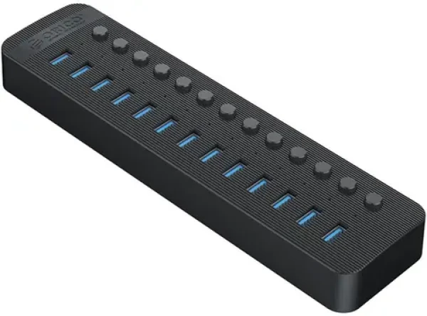 Orico USB Hub 13x USB-A s vypínačmi čierna / USB Hub / 13x USB-A 3.0 / vypínač pri každom porte / napájanie 60W (CT2U3-13AB-EU-BK-BP)