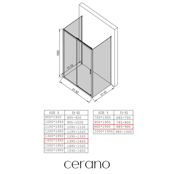 CERANO - Trojstenný sprchovací kút Varone LINE UL/P - 6 mm - čierna matná, transparentné sklo - 140x90x195 - posuvný CER-DY505B-90144