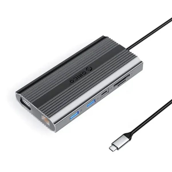 Orico USB-C hub 12v1 sivá / USB-C hub / USB-C PD 100W / HDMI 4K / VGA / RJ45 Gigabit (ORICO-XDR-X22-GY-BP)