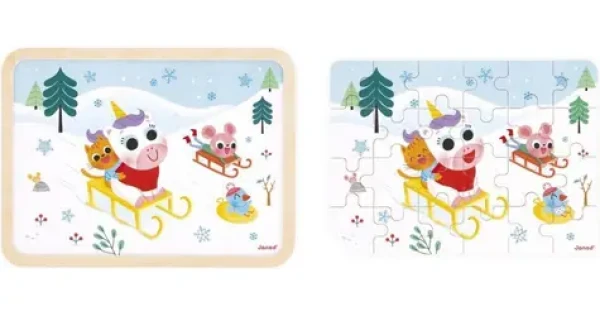 JANOD Drevené puzzle Sánkovanie