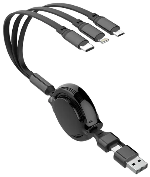 2GO 5v1 čierna / Nabíjací kábel / USB-A USB-C / Micro-USB Lightning USB-C / 20-100 cm (797505)
