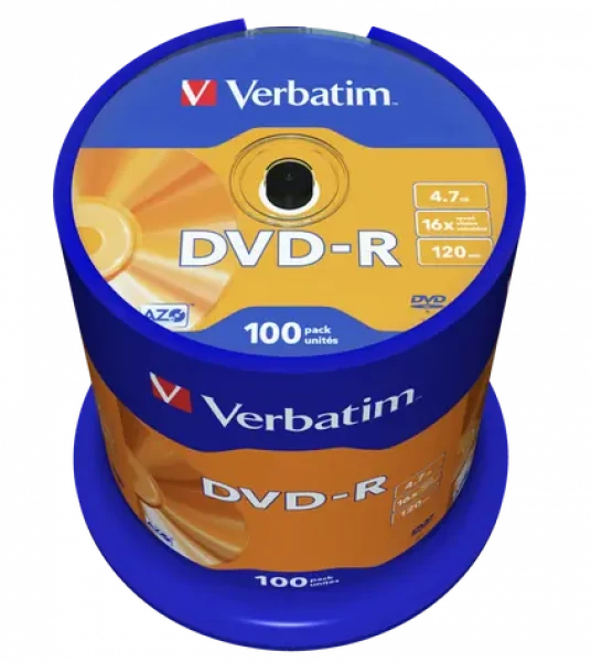 Verbatim DVD- R / Optické médium / 4,7 GB / 16x / 100 ks / cake box (43549)