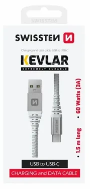 Swissten KEVLAR dátový kábel USB - USB-C 1.5m biela (71541011)