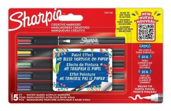 Sharpie Kreatívny Marker mix farieb / Popisovač / štetcový hrot / akrylová náplň / 5 ks (2201182)