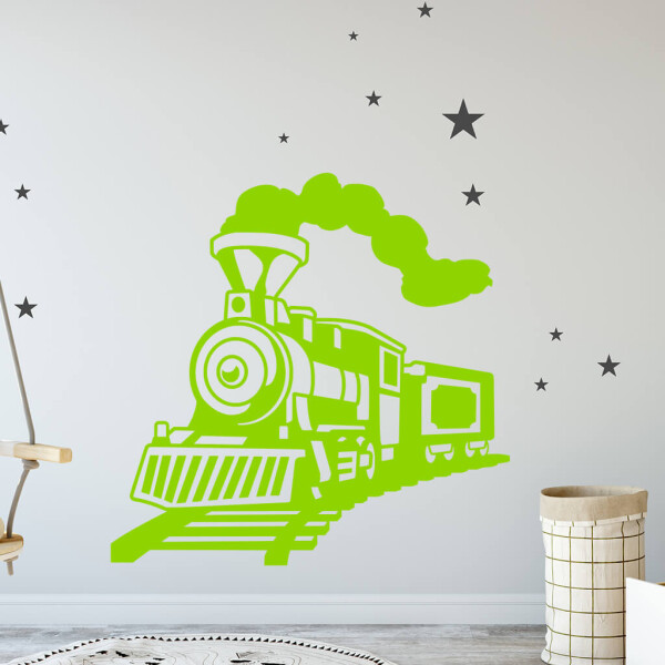 Veselá Stena Samolepka Parná lokomotíva Farba: zelená, Veľkosť: 40 x 39 cm
