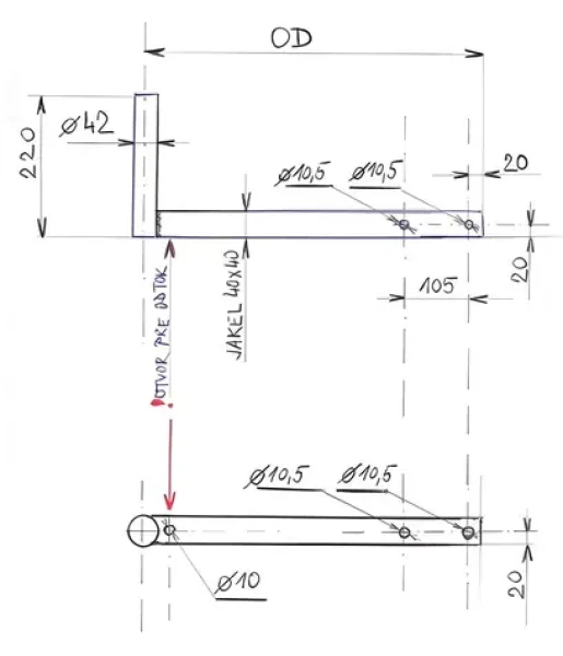 CSAT KBV370+2Z5M / Konzola na stožiar / Dĺžka 22 cm / Odsadenie 37 cm (KBV370+2Z5M)