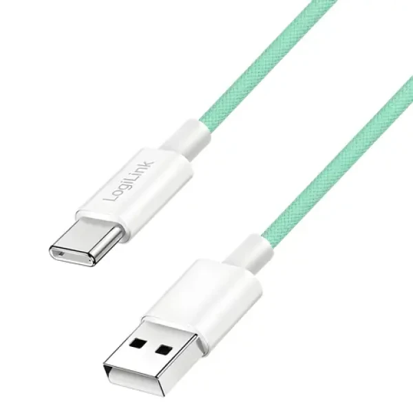 LogiLink USB-A - USB-C 1,5m zelená / Nylonový kábel / USB 2.0 / 60 W / Rýchlonabíjanie (CU0328)
