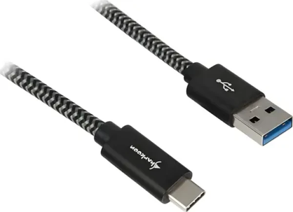 Sharkoon USB-A (M) - USB-C (M) 1 m čierna / sivá / Kábel / USB 3.2 Gen 2 / 10 Gbps / Opletený hliníkový plášť (4044951027040)