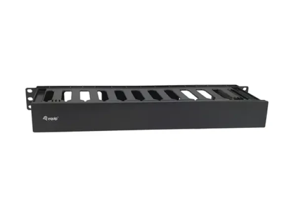 Equip 19" čierna / Vyväzovací káblový panel / 1U / odnímateľná zadná doska / ABS (327318)