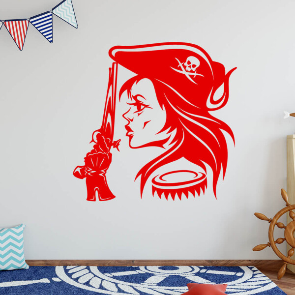 Veselá Stena Samolepka Hlava Pirátky Farba: červená, Veľkosť: 60 x 60 cm