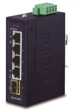 Planet IGS-510TF / Switch priemyselný / 4X 1000Base-T RJ-45 / 1x SFP / -40 až 75 ° C / 9-48VDC / dual power (IGS-510TF)