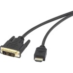 Renkforce DVI / HDMI káblový adaptér DVI-D 18 + 1 pól Zástrčka, Zástrčka HDMI-A 5.00 m čierna RF-4212219 pozlátené kontakty, možno skrutkovať DVI kábel; RF-4212219