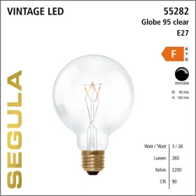 SEGULA LED Globe 95 3W(26W) číra / E27 / 260lm / 2200K / stmievateľné / F (55282)