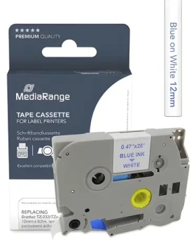 MediaRange kompatibilná páska s Brother TZ-233/TZe-233 / biely podklad / modrá tlač / šírka 12 mm / dĺžka 8 m (MRBTZ233)