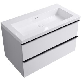CERANO - Kúpeľňová skrinka Velora - biela matná, úchytka čierna + umývadlo z lit. mramoru Ovo - biela lesklá - 80,5x58x46,5 CER-979986