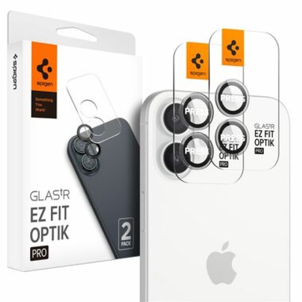 Spigen Glass tR EZ Fit Optik Pro 2 Pack ochranné sklo fotoaparátu pre Apple iPhone 16 PLUS číra (AGL08531)