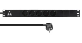 Lanview Rozvodný panel 19" 5x Schuko čierny / Rozvodný panel / 1U / 16 A / 3 m (LVR-3MSCH-LIC-SCH5)