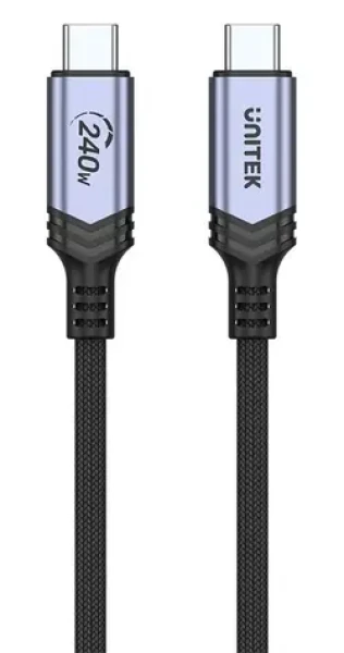 Unitek C14110GY-2M čierna / Nabíjací kábel / USB-C - USB-C / PD 240W / opletený / 2 m (C14110GY-2M)