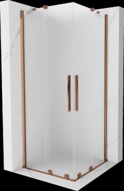 MEXEN/S - Velar Duo sprchovací kút, posuvné dvere 90 x 90, dekor, ružové zlato 871-090-090-32-60