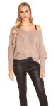 Sexy KouCla XL V-Cut knit sweater with lacing KHAKI Einheitsgroesse