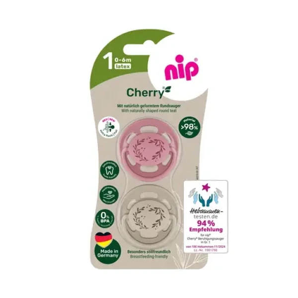 NIP Cherry NATURE line Cumlík kaučuk veľkosť 1 (0-6m) červená/hnedá 2ks (NIP38876-51)