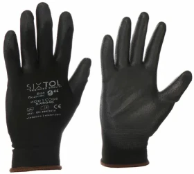 SIXTOL GLOVE PE-PU 9 čierne / Rukavice pracovné z polyesteru polomáčané v polyuretáne / veľkosť 9 (SX5046)