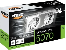 Inno3D GeForce RTX 5070 Twin X2 OC biela 12GB / Grafická karta / 2542 MHz / 12 GB GDDR7 / 192-bit / 1x HDMI + 3x DP (N50702-12D7X-195064W)
