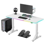 Ultradesk IRON biela / Herný stôl / 132.5 x 60.5 x 71 - 81 cm / nastaviteľná výška / LED osvetlenie (UDESK-IR-WKA)