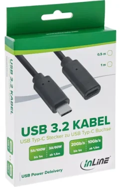 InLine USB-C čierna / Predlžovací kábel / USB 3.2 Gen 2 / 5 Gbit/s / 1 m (35771)