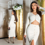 Sexy 2Piece Set / knit jacket + Skirt grey Einheitsgroesse