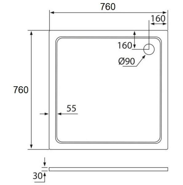 H K - THOR Sprchová vanička z liateho mramoru, štvorec, 76x76x3 cm SE-THOR-76SQ