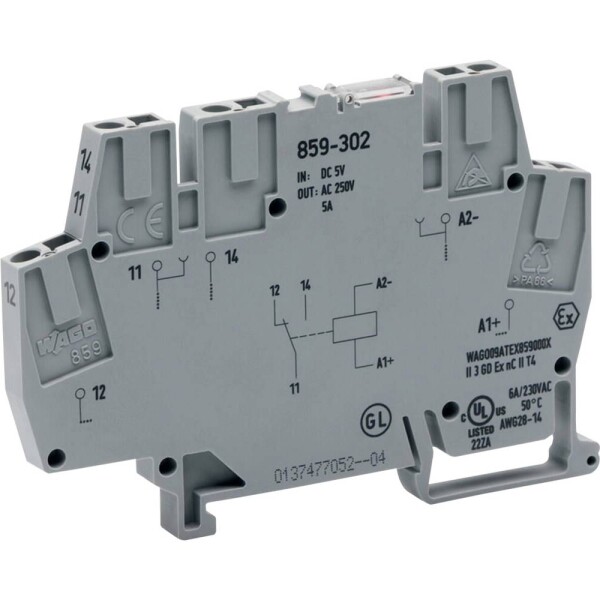 WAGO 859-302 reléová svorkovnice, 5 V/DC, 5 A, 1 prepínací, 1 ks; 859-302