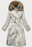 Světle šedý dámský kabát kožíškem model 15822778 Ann Gissy Barva: odcienie szarości, Velikost: