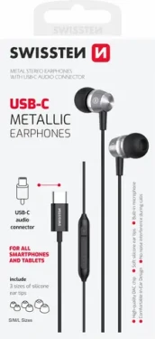 Swissten Earbuds čierna / Slúchadlá s mikrofónom / USB-C (51109100)