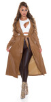 Sexy Faux Leather Coat with Belt brown Einheitsgroesse