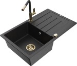 MEXEN/S MEXEN/S - Bruno granitový drez 1 s odkvapkávačom vrátane batérie Flora, čierna/strieborná metalík 6513-73-670401-57-G