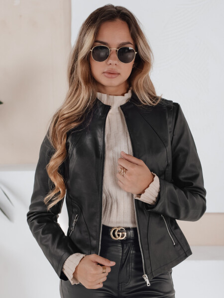 Dámska kožená bunda čierna FashionStreet TY5201 L