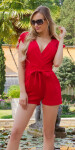 Sexy playsuit in a wrap look with flounce & belt white XL